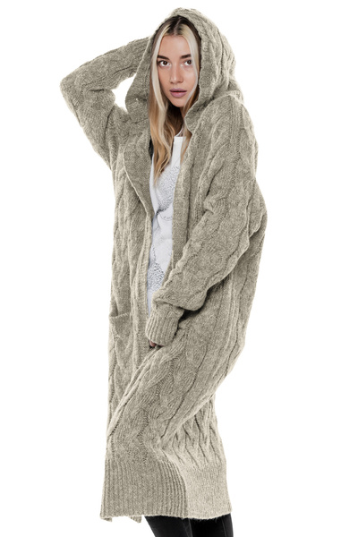 Długi sweter UNDERWORLD z warkoczowym splotem beżowy