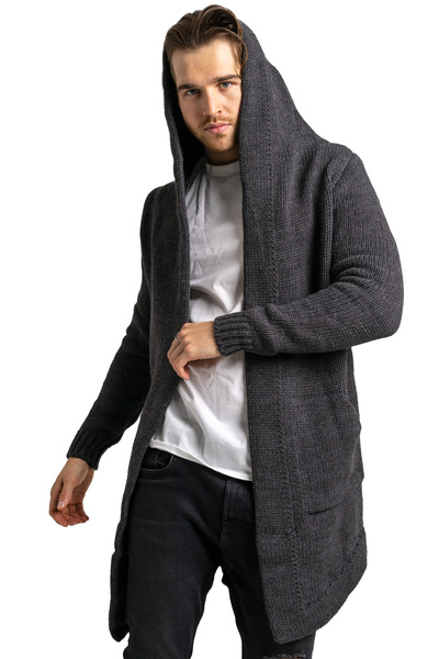 Kardigan asymetryczny UNDERWORLD z kapturem grafitowy