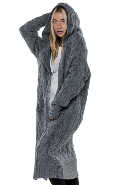 Długi sweter UNDERWORLD z warkoczowym splotem grafitowy